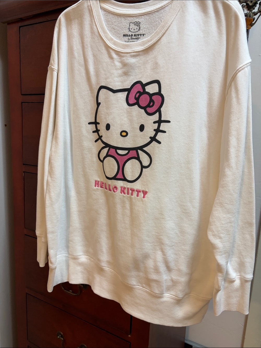 Hello Kitty Cream Crewneck Sweater with Pink Graphic
